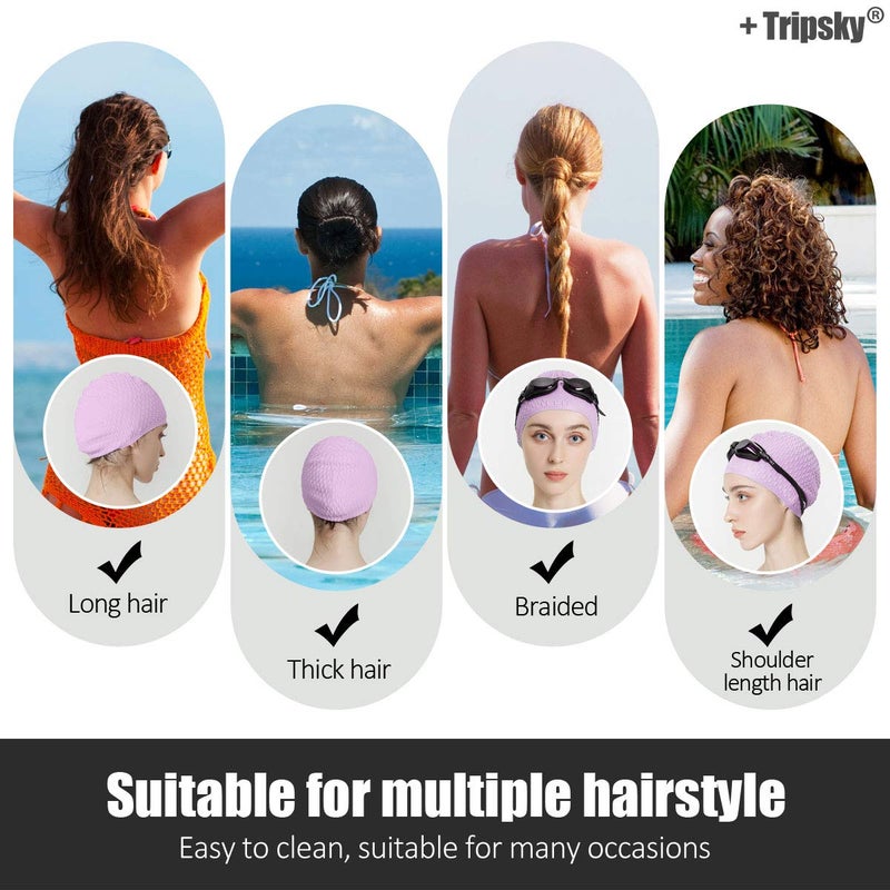 Tripsky Silicone Swim Cap,Comfortable Bathing Cap Ideal for Curly Short Medium Long Hair, Swimming Cap for Women and Men, Shower Caps Keep Hairstyle Unchanged (Purple) - Image 4